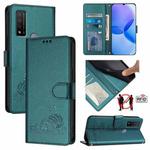 For TCL 20 R Cat Rat Embossed Pattern RFID Leather Phone Case with Lanyard(Peacock Green)