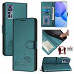 For TCL 30 / 30 5G / 30+ Cat Rat Embossed Pattern RFID Leather Phone Case with Lanyard(Peacock Green)