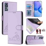 For TCL 30 / 30 5G / 30+ Cat Rat Embossed Pattern RFID Leather Phone Case with Lanyard(Purple)