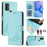 For TCL 30 SE Cat Rat Embossed Pattern RFID Leather Phone Case with Lanyard(Mint Green)