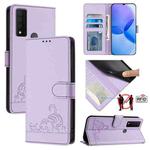 For TCL 30 XE 5G Cat Rat Embossed Pattern RFID Leather Phone Case with Lanyard(Purple)