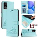For TCL 40 R Cat Rat Embossed Pattern RFID Leather Phone Case with Lanyard(Mint Green)