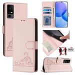 For TCL 40 R Cat Rat Embossed Pattern RFID Leather Phone Case with Lanyard(Pink)