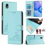 For TCL 201 Cat Rat Embossed Pattern RFID Leather Phone Case with Lanyard(Mint Green)
