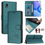 For TCL 201 Cat Rat Embossed Pattern RFID Leather Phone Case with Lanyard(Peacock Green)