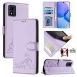 For TCL 303 Cat Rat Embossed Pattern RFID Leather Phone Case with Lanyard(Purple)