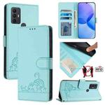 For TCL 305 / 306 Cat Rat Embossed Pattern RFID Leather Phone Case with Lanyard(Mint Green)