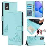 For TCL 403 Cat Rat Embossed Pattern RFID Leather Phone Case with Lanyard(Mint Green)