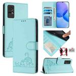 For TCL 405 / 406 / 408 Cat Rat Embossed Pattern RFID Leather Phone Case with Lanyard(Mint Green)