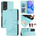 For TCL 505 Cat Rat Embossed Pattern RFID Leather Phone Case with Lanyard(Mint Green)