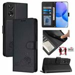 For TCL 505 Cat Rat Embossed Pattern RFID Leather Phone Case with Lanyard(Black)