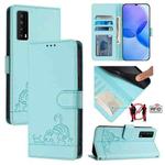 For TCL Stylus 5G Cat Rat Embossed Pattern RFID Leather Phone Case with Lanyard(Mint Green)