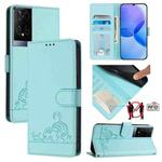 For TCL 50XE 5G Cat Rat Embossed Pattern RFID Leather Phone Case with Lanyard(Mint Green)