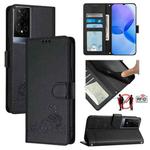 For TCL 50 XE Cat Rat Embossed Pattern RFID Leather Phone Case with Lanyard(Black)