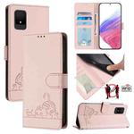 For TCL 502 Cat Rat Embossed Pattern RFID Leather Phone Case with Lanyard(Pink)