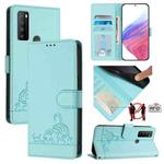 For TCL 30 XL T701DL Cat Rat Embossed Pattern RFID Leather Phone Case with Lanyard(Mint Green)