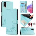 For TCL 30T T603DL Cat Rat Embossed Pattern RFID Leather Phone Case with Lanyard(Mint Green)