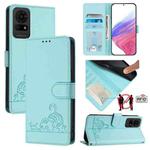 For TCL 50 LE 5G Cat Rat Embossed Pattern RFID Leather Phone Case with Lanyard(Mint Green)