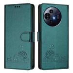 For TCL 50 Pro NxtPaper Cat Rat Embossed Pattern RFID Leather Phone Case with Lanyard(Peacock Green)