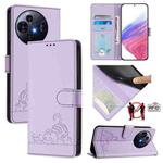 For TCL 50 Pro NxtPaper Cat Rat Embossed Pattern RFID Leather Phone Case with Lanyard(Purple)