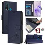For vivo Y30 4G Global  Cat Rat Embossed Pattern RFID Leather Phone Case with Lanyard(Blue)