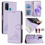 For vivo Y30 4G Global  Cat Rat Embossed Pattern RFID Leather Phone Case with Lanyard(Purple)