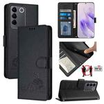 For vivo V27 Pro 5G Global Cat Rat Embossed Pattern RFID Leather Phone Case with Lanyard(Black)