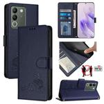 For vivo Y200 5G Global Cat Rat Embossed Pattern RFID Leather Phone Case with Lanyard(Blue)