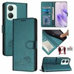 For vivo Y03 4G Global Cat Rat Embossed Pattern RFID Leather Phone Case with Lanyard(Peacock Green)