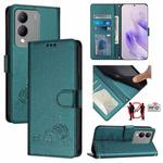 For vivo Y17S 4G Global Cat Rat Embossed Pattern RFID Leather Phone Case with Lanyard(Peacock Green)