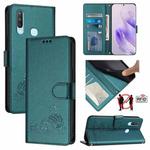 For vivo Y17 / Y15 / Y12 / Y11 Cat Rat Embossed Pattern RFID Leather Phone Case with Lanyard(Peacock Green)