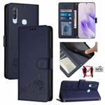 For vivo Y17 / Y15 / Y12 / Y11 Cat Rat Embossed Pattern RFID Leather Phone Case with Lanyard(Blue)