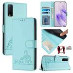 For vivo Y20 / Y20i / Y20S / Y11S Cat Rat Embossed Pattern RFID Leather Phone Case with Lanyard(Mint Green)