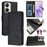For vivo Y27 4G 2023 Global Cat Rat Embossed Pattern RFID Leather Phone Case with Lanyard(Black)