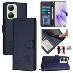 For vivo Y27 4G 2023 Global Cat Rat Embossed Pattern RFID Leather Phone Case with Lanyard(Blue)