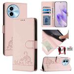 For vivo Y38 5G Cat Rat Embossed Pattern RFID Leather Phone Case with Lanyard(Pink)