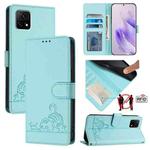 For vivo Y52S 5G / iQOO U3 Cat Rat Embossed Pattern RFID Leather Phone Case with Lanyard(Mint Green)