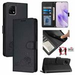 For vivo Y31S 5G / Y72 5G India Cat Rat Embossed Pattern RFID Leather Phone Case with Lanyard(Black)