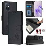 For vivo Y33E 5G Cat Rat Embossed Pattern RFID Leather Phone Case with Lanyard(Black)