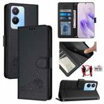 For vivo Y16 4G Global Cat Rat Embossed Pattern RFID Leather Phone Case with Lanyard(Black)