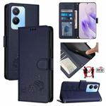 For vivo Y16 4G Global Cat Rat Embossed Pattern RFID Leather Phone Case with Lanyard(Blue)