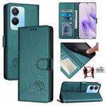 For vivo Y02S 4G Global Cat Rat Embossed Pattern RFID Leather Phone Case with Lanyard(Peacock Green)
