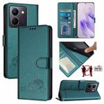 For vivo Y27S 4G Global Cat Rat Embossed Pattern RFID Leather Phone Case with Lanyard(Peacock Green)