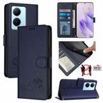 For vivo Y78+ 5G Global Cat Rat Embossed Pattern RFID Leather Phone Case with Lanyard(Blue)