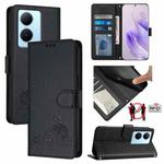 For vivo Y78 5G Global / V29 Lite Cat Rat Embossed Pattern RFID Leather Phone Case with Lanyard(Black)