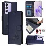 For vivo Y200E 5G Global Cat Rat Embossed Pattern RFID Leather Phone Case with Lanyard(Blue)