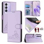For vivo Y200E 5G Global Cat Rat Embossed Pattern RFID Leather Phone Case with Lanyard(Purple)