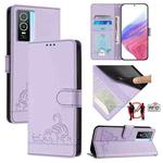 For vivo Y76 5G Cat Rat Embossed Pattern RFID Leather Phone Case with Lanyard(Purple)