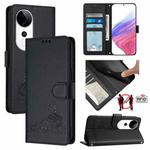 For vivo S19 Pro Cat Rat Embossed Pattern RFID Leather Phone Case with Lanyard(Black)