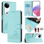 For vivo S19 Cat Rat Embossed Pattern RFID Leather Phone Case with Lanyard(Mint Green)